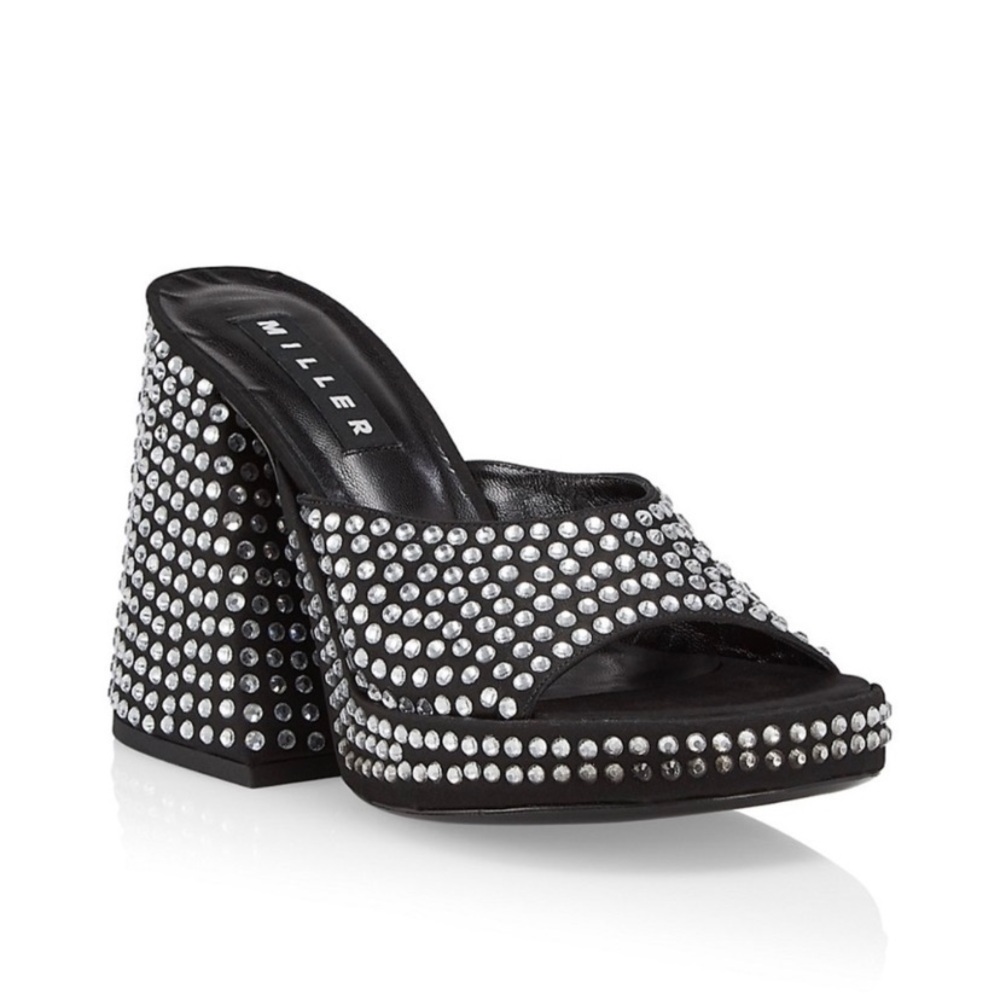 Simon Miller Black Crystal Embellished Slice Heeled Platform Sandals Black 38 8